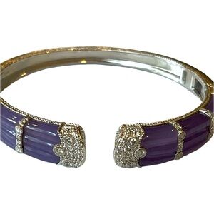 Judith Ripka Sterling Silver Carved Purple Jade & Diamonique Bracelet Cuff NEW!